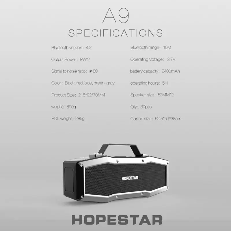Hopestar A9 Ipx6 Водонепроницаемый Bluetooth динамик открытый портативный беспроводной громкоговоритель звук системы 3D стерео музыкальный центр объемный