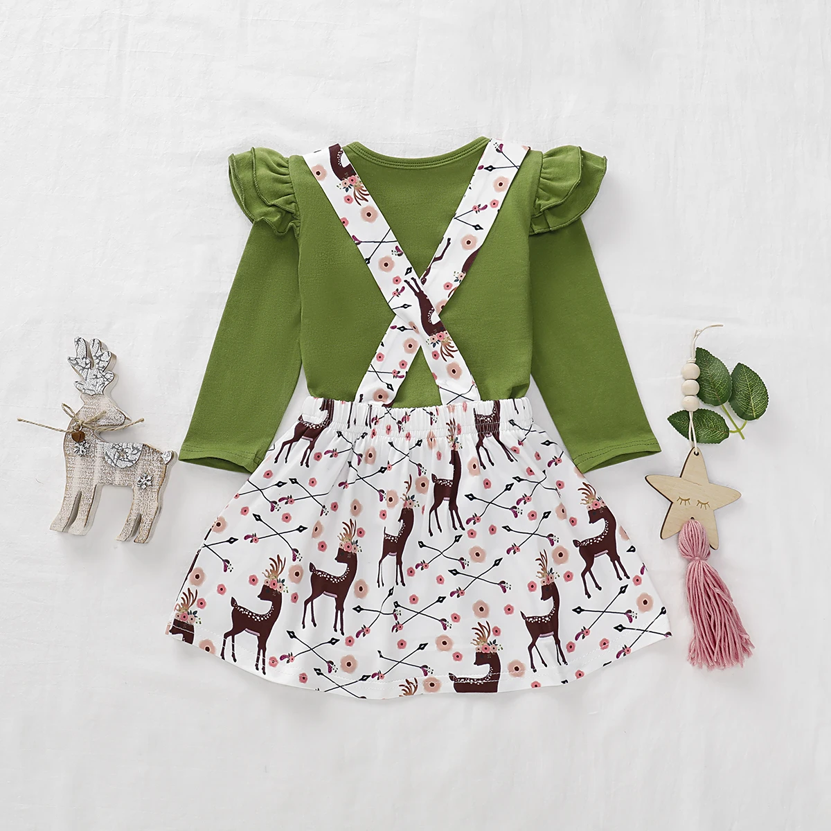 США, рождественские комплекты одежды для маленьких девочек, футболка+ длинные штаны, юбка