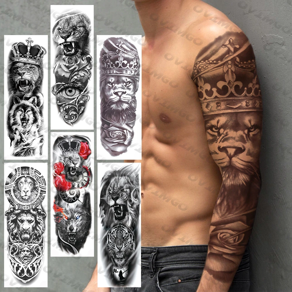 Sexy Lion King Full Arm Temporary Tattoos For Men Adult Fake Tiger Wolf  Demon Eye Realistic Tattoo Sleeve Waterproof Tatto Women|Temporary Tattoos|  - AliExpress