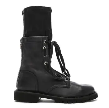 

2019 Brand Women Black Genuine Leather Ankle Boots Women Back Zipper Boots Lace Up Shoes Woman