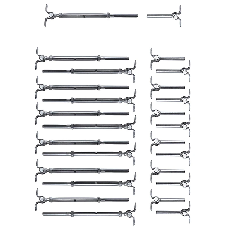

13 Pack Stainless Steel Deck Toggle Jaw & Swage Turnbuckle Set for 1/8 Wire Rope Cable Railing Butterfly Terminal
