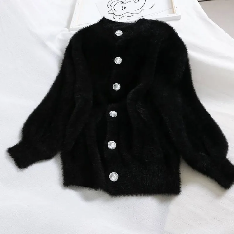 Woherb однотонный элегантный вязаный кардиган женский кашемировый свитер пальто куртка из мохера свободный фонарь рукав винтажный кардиган Pull