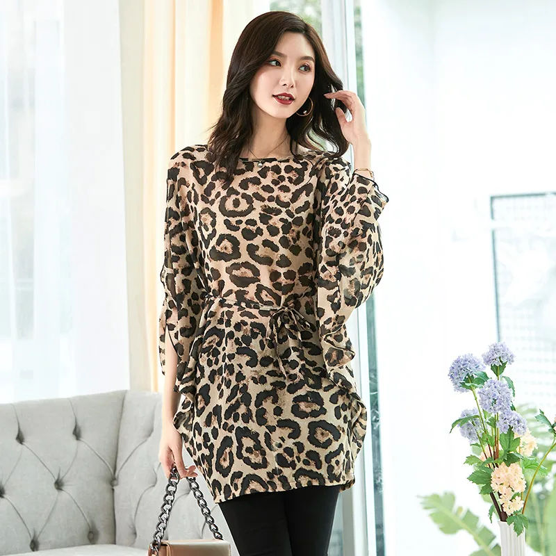 

Casual Leopard Print chiffon blouse shirt women tops and blouses sleeve OL blouse fashion 2019 women blusa 5XL