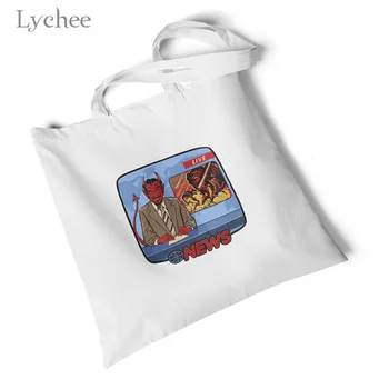 

Lychee Harajuku Demon Devil Print Lady Canvas Bag Foldable Reusable Tote Bag Original Large Storage Shopping Bag Shoulder Bag