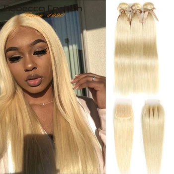 

Rebecca 613 Blonde Bundles With Closure Peruvian Remy Straight Human Hair 3 Bundles With Closure Free Shipping