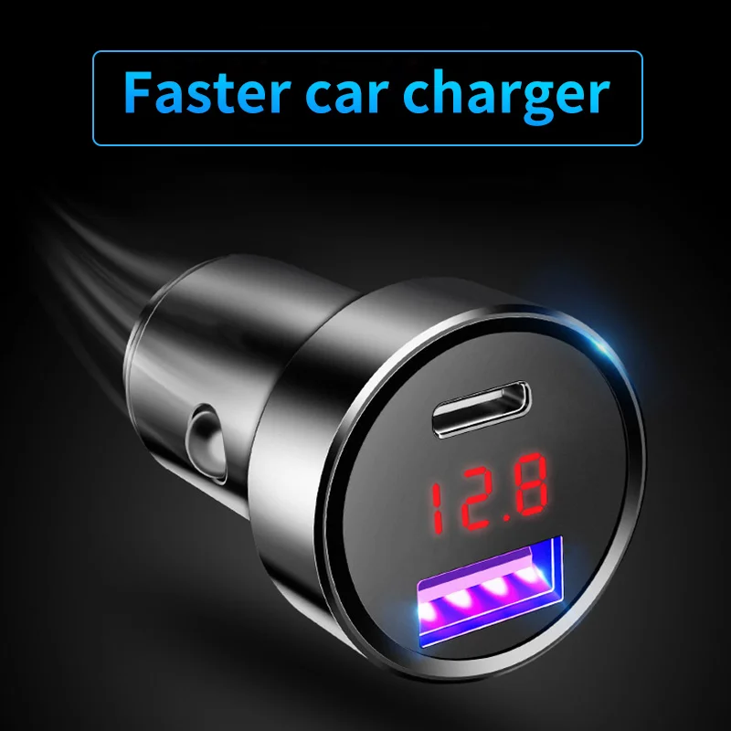 Автомобильное зарядное устройство, быстрая зарядка, USB автомобильный адаптер для телефона, автомобильная вилка, Двойные слоты для быстрой зарядки, интеллектуальный цифровой экран
