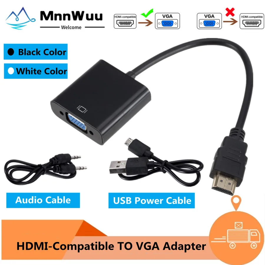 Cavo Adattatore Da Hdmi Compatibile A Vga Convertitore Da Maschio A Femmina 1080P Vga Jack 3.5 Cavo Aux Alimentazione Usb Per Pc Laptop Proiettore Tv