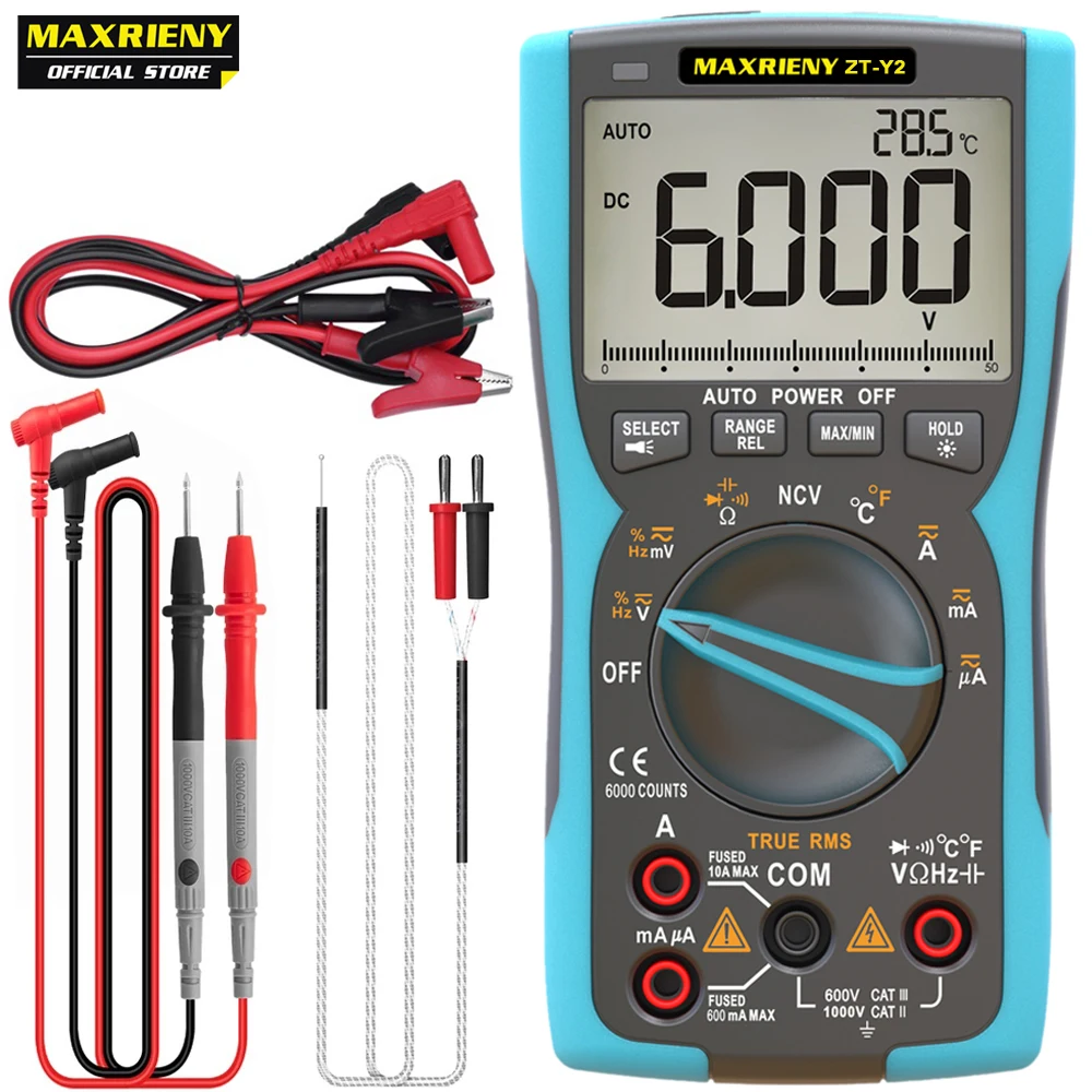 Maxrieny Multimetro Digitale Professionale True-Rms Tester Analogico Voltmetro Corrente Resistenza Condensatore Temperatura Ncv Hz Meter