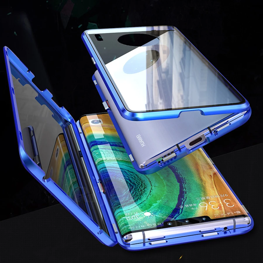 Металлический чехол с магнитной адсорбцией для huawei mate 30 Pro mate 20 Pro 20X10 Pro, переднее+ заднее прозрачное стекло 360, полная защита