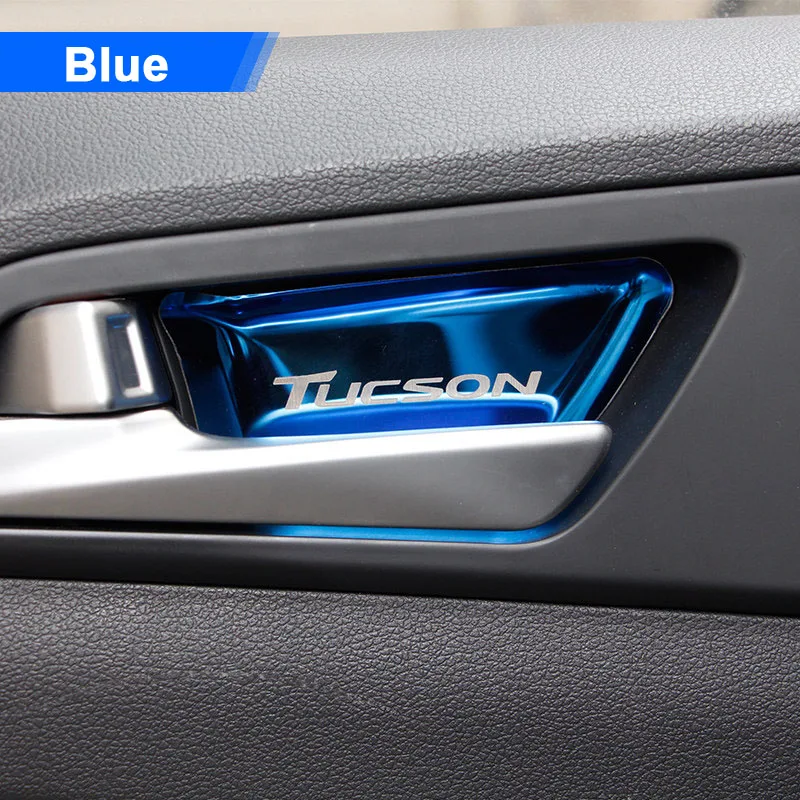 Blue Stainless Steel Auto Inner Door Bowl Sticker interior moulding Covers For Hyundai Tucson Accessories - Название цвета: Blue