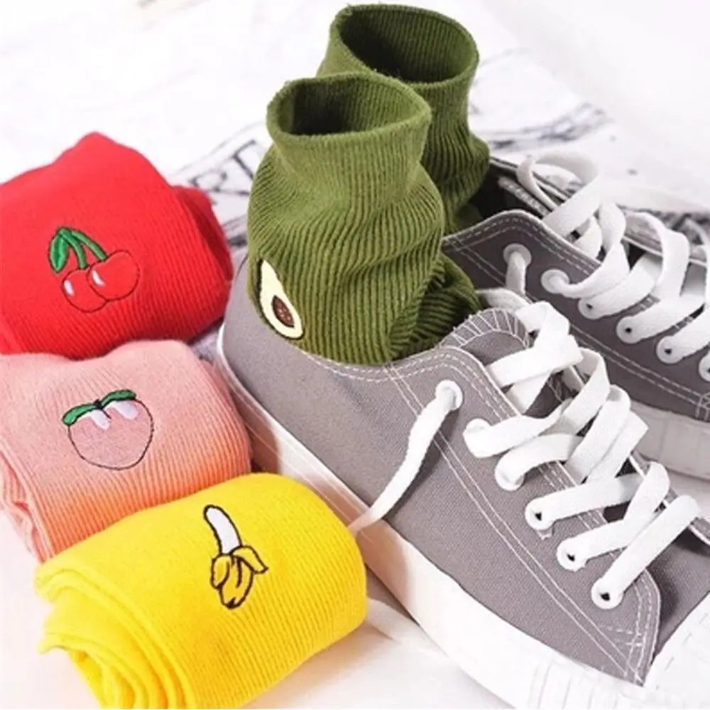 

Cotton Cute Fruit Print Women's Socks Retro Embroidery Long Colorful Funny Socks Women Girls Multicolor Sock Dropship