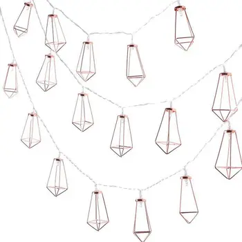 

20 LED Rose Gold Geometric Fairy Lights - USB Powered, Boho Metal Cage Bedroom String Lights for Wedding Decorations Party Indoo