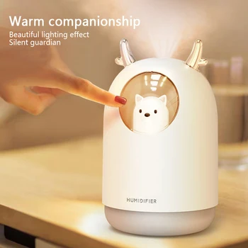 

KAIPUTE 300ml USB Cartoon Ultrasonic Humidifier Aroma Diffuser Essential Oil with 7 Color LED Night Light bear deer horn