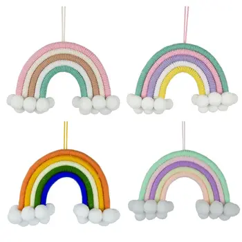 

Woven Rainbow Wall Hanging Ornaments Kids Room Decor Cloud Hair Ball Pendant