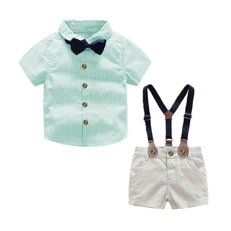 Baby Kids Summer Clothes Boys Gentleman Fashion Birthday Party Baptism Summer Boy Clothing T-Shirt+Belt Pants+Tie 3Pcs Outfits