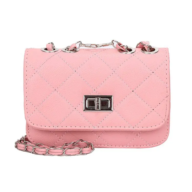 

New Style Pu Rhombus Chain Square Sling Bag Korean-style Candy-Colored Versatile Embossed Leather Solid Color One-Shoulder Bag