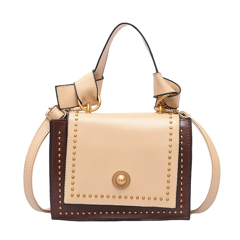

Fashion Portable Small Bag Female New Spring Female Bag Korean Version Of The Retro Rivet Small Square Bag Oblique White