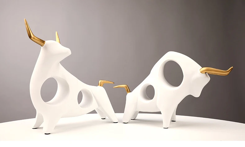 1 Pair 3D Bull Statue Home Decor Figurine Animal Abstract Sculpture Modern Room Table Decoration Art Decorative Resin Statues (5)