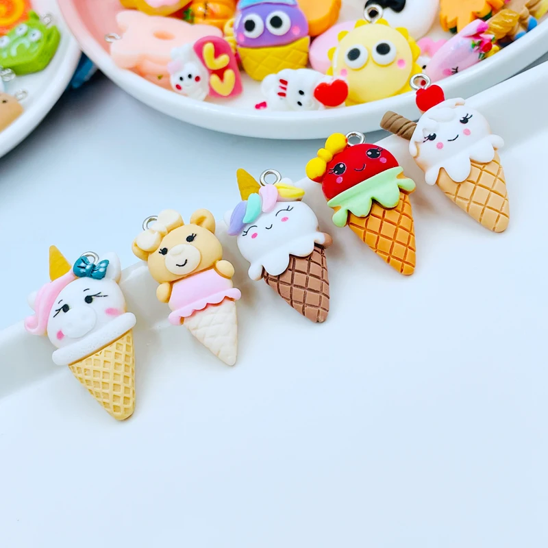 miniature horse figurines 10 Pcs New Cartoon Mixed Unicorn, Ice Cream Flat Back Resin Earring Necklace Pendant Keychain Charms DIY Decoration C76 best Figurines & Miniatures