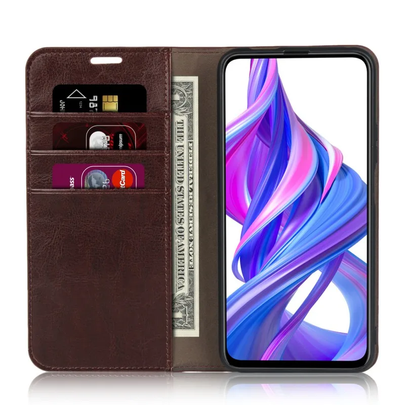 Чехол из натуральной кожи для huawei Honor 9X Pro, чехол s, чехол, Роскошный деловой кошелек для huawei 9X Hoesjes Etui, аксессуары для телефона - Цвет: Dark Brown