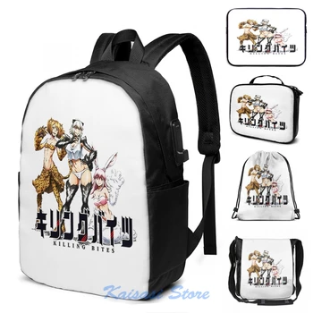 

Funny Graphic print Killing Bites USB Charge Backpack men School bags Women bag Travel laptop bag