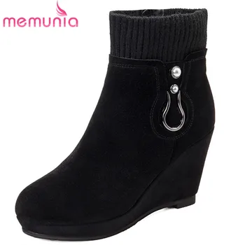 

MEMUNIA 2020 new arrival suede leather wedges platform boots woman autumn winter party wedding shoes ladies ankle boots
