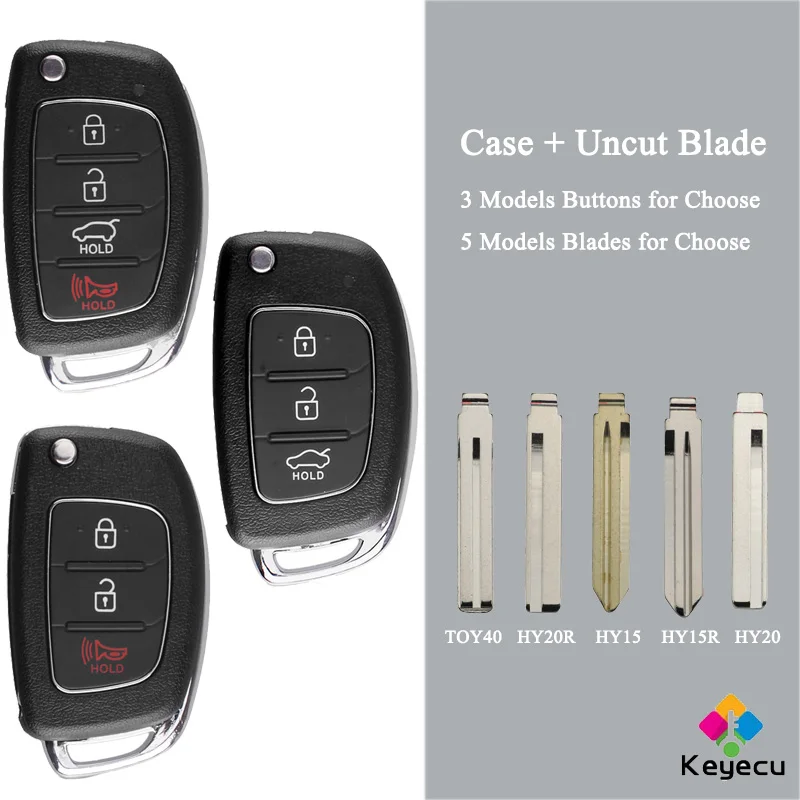 Раскладной чехол для автомобильного ключа KEYECU с 3 и 4 кнопками Hyundai Solaris i20 iX35 iX45