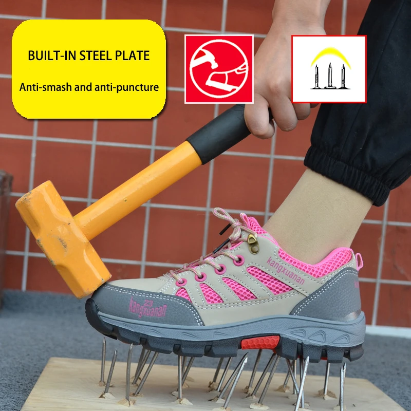 Zapatos de seguridad cómodos y ligeros para mujer, zapatillas de protección para el trabajo, con punta de acero, botas industriales|Calzado de seguridad| - AliExpress