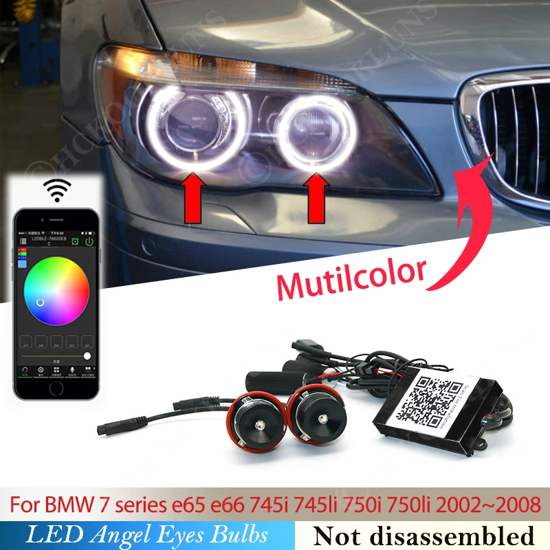 Remote Control RGB LED Headlight For BMW 7 Series E65 E66 745i 750i 760i 2002-2008 E39 E83 E63 E64 Angel Eyes Bulbs Multi Color |