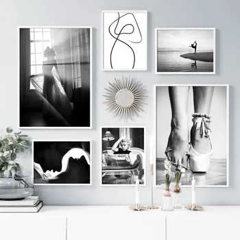 

Window Woman Line Ballet Girl Foot Nordic Vintage Posters And Prints Wall Art Canvas Painting Wall Picture For Living Room Decor