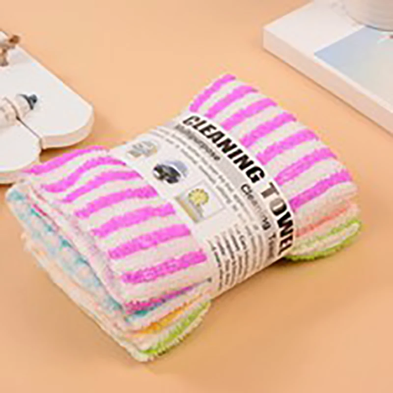 

# 1/3/5PCS Wash Clean Towels Water Kitchen Colorful Dining Stripe Tower Cloth Square Microfiber