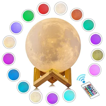 

3D Moon Rechargeable LED Night Light adjustable Change Colors Night Touch Control Bedroom Table Lamp Home Decor