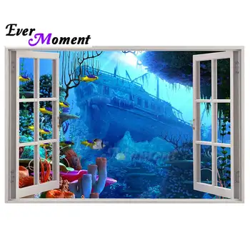 

Ever Moment Diamond Painting Window Sea Steamship Landscape Space Expansion Picture Mosaic Embroidery Home Decoration 5L033