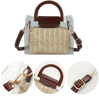 

Women Transparent Bag Summer Straw Shoulder Bag Tote Girl Crossbody Shopping Bag /BY