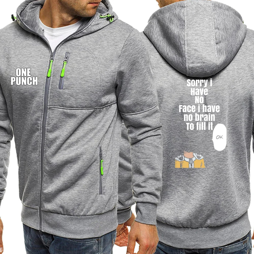 One Punch Man, новинка, Осень-зима, модная толстовка с капюшоном, куртки на молнии, повседневные мужские толстовки с капюшоном, толстовки с героями мультфильмов, спортивная одежда с длинным рукавом - Цвет: light gray6