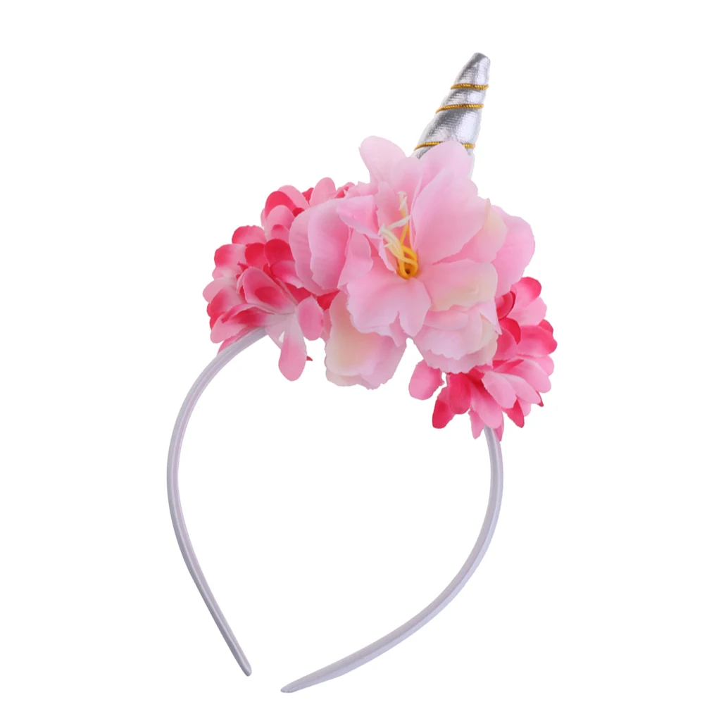 Festival Christmas Decorative Unicorn Horn Pink Rose Flower Pony Hair Hoop Party Kids Headband Dress up Cosplay Novelty Gift