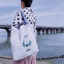 Натуральная Брезентовая ткань Экологичная для шоппинга с ручкой сумка на плечо принт пингвин кольцо для плавания BF49