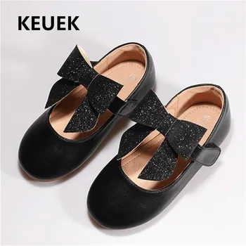 

New Girls Leather Shoes Bow Student Moccasins Princess Performance Shoes Baby Children Dress Party Kids Shoes 02B