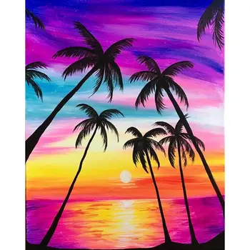 

Diamond Mosaic DIY Full 5D Cross Stitch Sunset Sea Coconut Tree Craft Art Leisure Kits Art