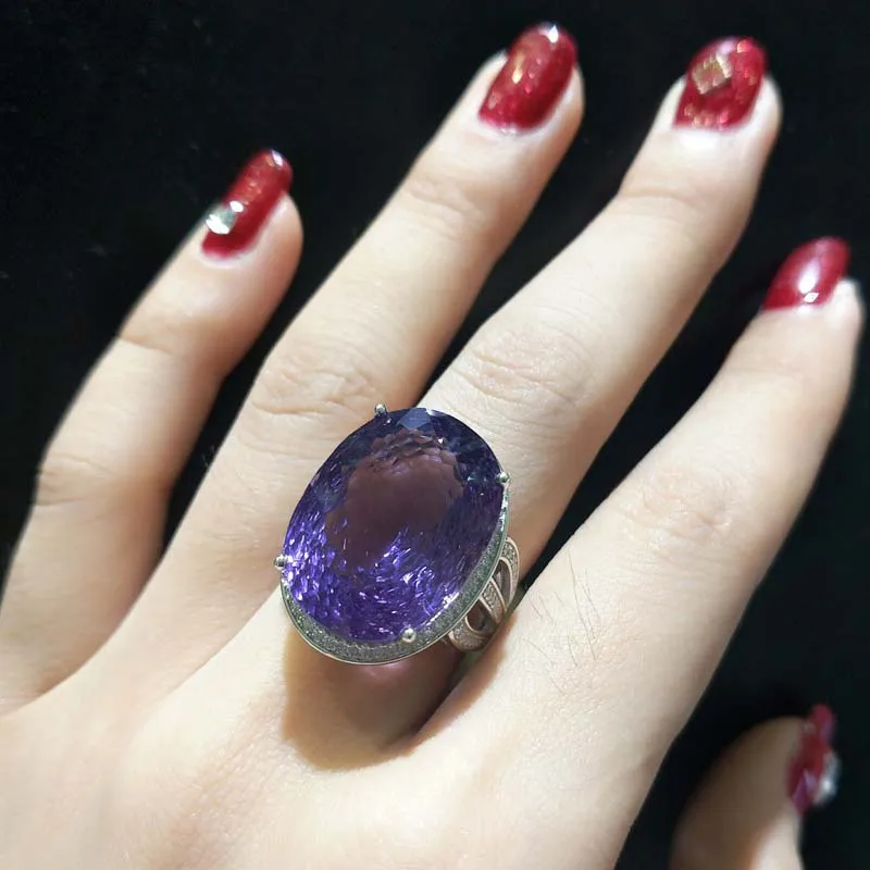 YBO-новые модные вечерние кольцо натуральный Южноафриканский Аметист 19.5ct овал 15*20 мм 925 стерлингового серебра с 18k золото женское кольцо