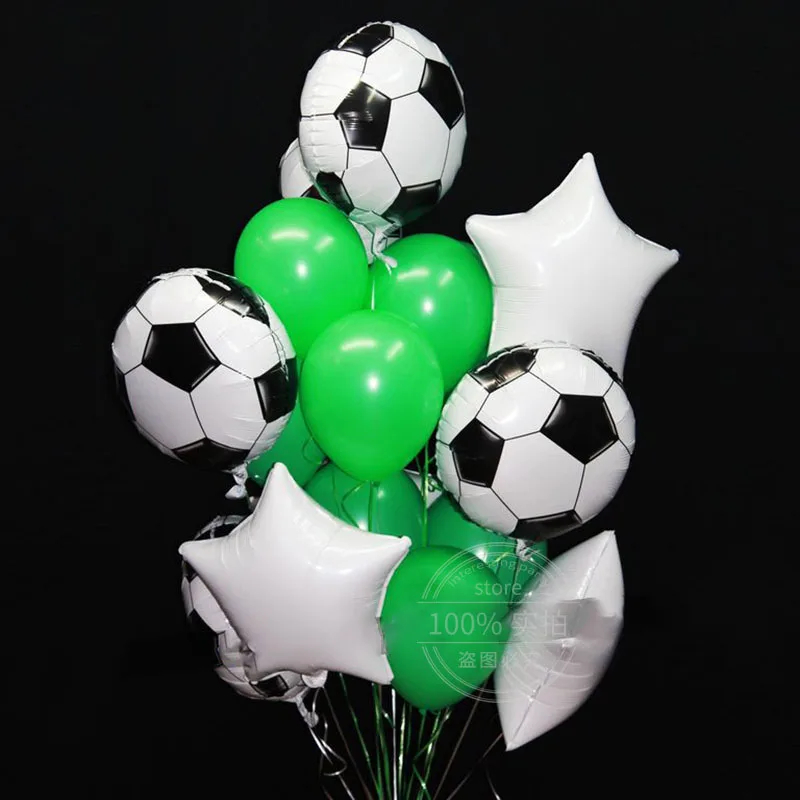 

1set Football Soccer Theme Party Round Balloons Silver Confetti Green Latex Helium Balloon Sports Meet Boy Birthday Party Decor