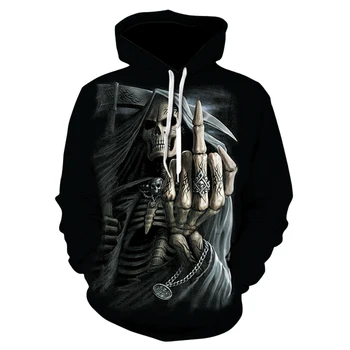 

Stylish new men's personalized design long sleeve thin sports hoodie 3D skull print ply-size sweatshirt