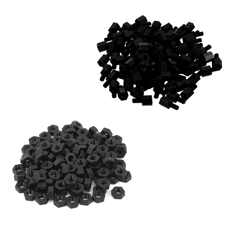 Best-selling 100 Pcs Black Nylon Screw Nuts Hexagonal Standoff Spacer M3 N.y 
