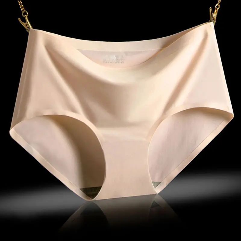 

Womens Summer Mid Waist Ice Silk Underwear Plus Size Solid Color Seamless Panties Breathable Soft Quick Dry Briefs 3 Colors