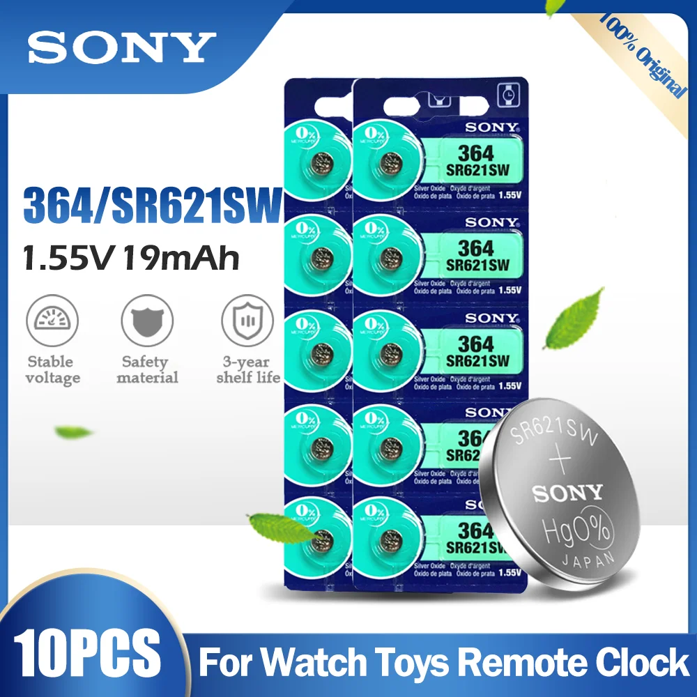 10pcs Sony 364 Sr621sw Ag1 Lr621 621 164 531 Sr60 Lr60 1.55v Silver Oxide  Battery For Watch Toy Calculator Meter Button Cell - Button Cell Batteries  - AliExpress
