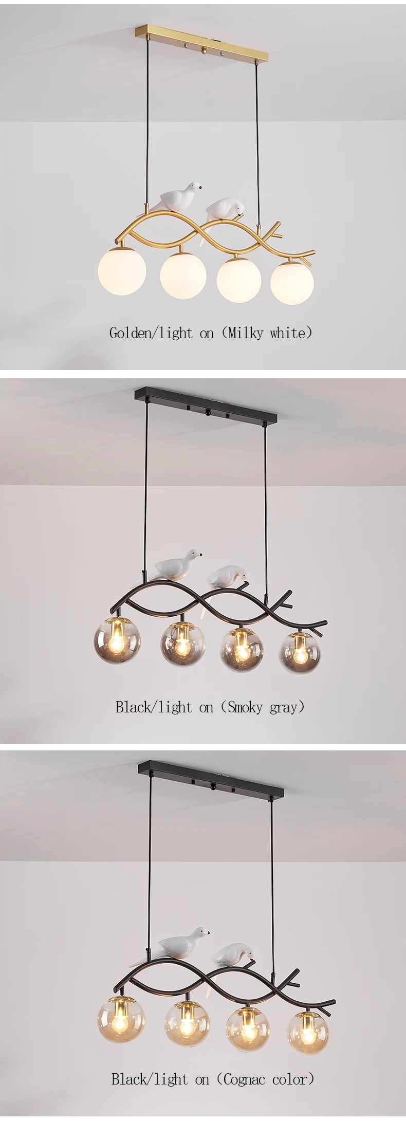 modern chandelier lights Nordic Pendant Lights For Kitchen Decorate Modern Dining Room Long Table Glass Chandelier Black Gold Creative Bird Hanging Lamp mid century modern chandelier