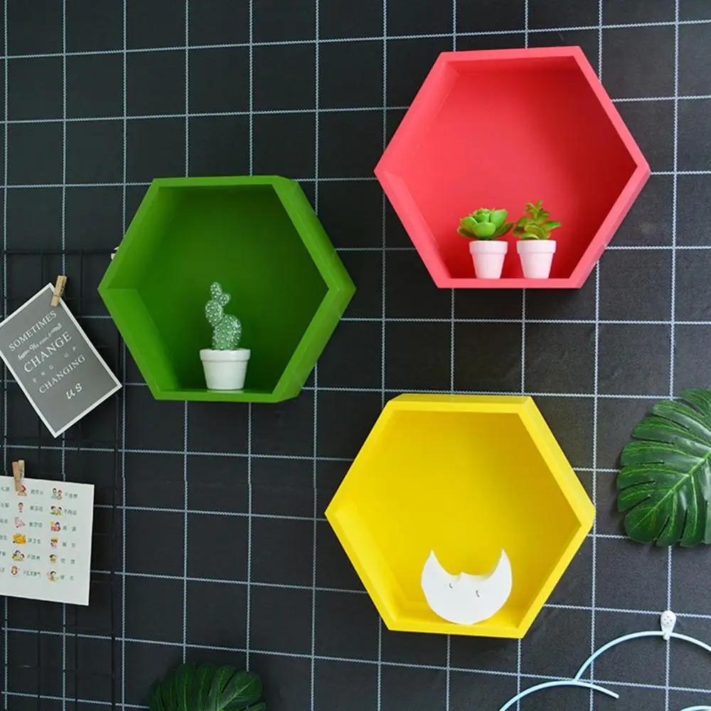 

Nordic Style Wooden Hexagonal Storage Rack Wall Mount Shelf Holder Decoration Useful