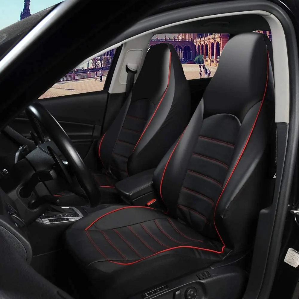 Universal Great Comfort Car Front Car Seat Covers Black Red Leather