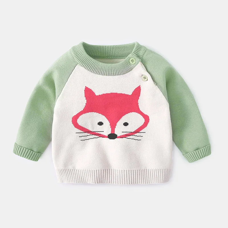 Хлопковый свитер для малышей, осенне-зимняя модная одежда с рисунком для новорожденных девочек, милый свитер для маленьких мальчиков, топ для 6, 9, 1, 2 лет - Цвет: fox