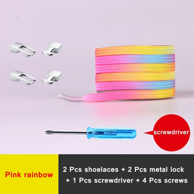 New Elastic Shoe Laces Fashion Metal Cross lock No Tie Shoelaces Suitable for all kinds of shoes child Adult flat Lazy Lace Pink rainbow